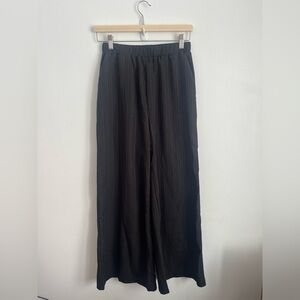 Shein Women Black High Waisted Wide Leg Ribbed Elastic Waist Trouser Pant Small